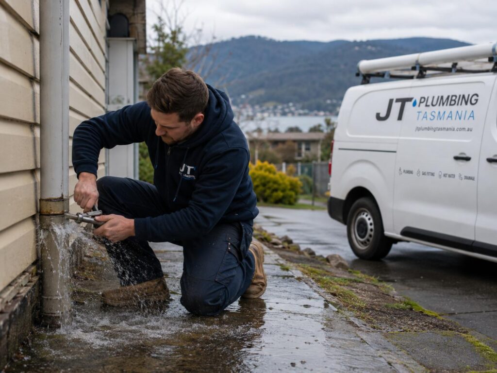 JT Plumbing repairing a leaking tap at a Huonville home